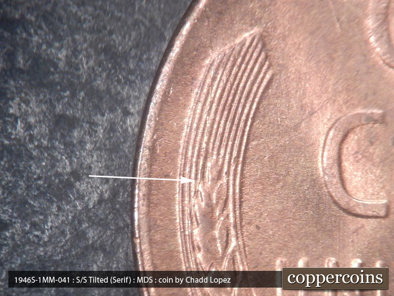 Die-stage B marker on 1946S•1MM•041 (1946 Repunched Mint Mark).