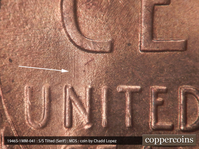 Die-stage B marker on 1946S•1MM•041 (1946 Repunched Mint Mark).