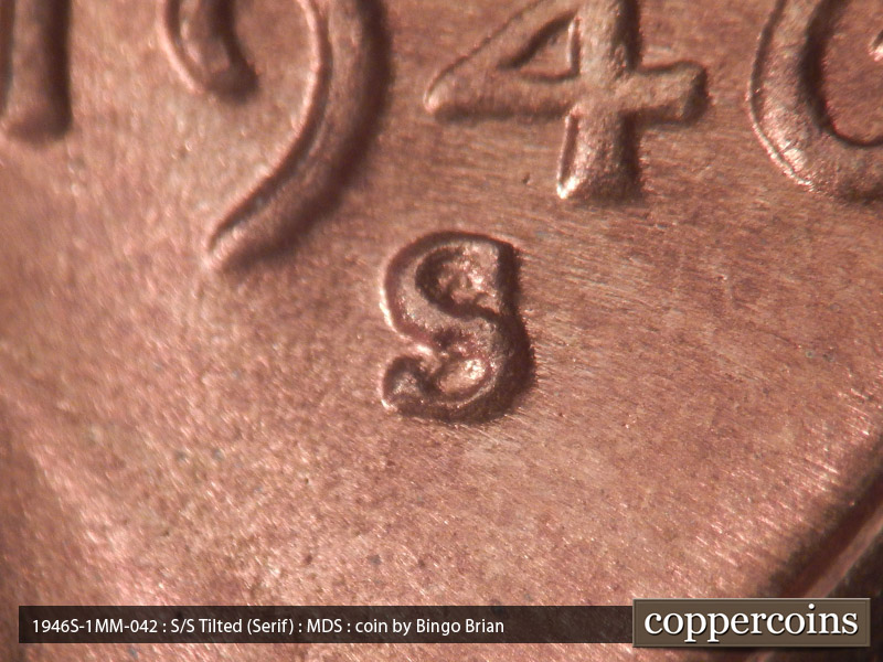 1946 Lincoln cent obverse, CopperCoins die 1946S•1MM•042.