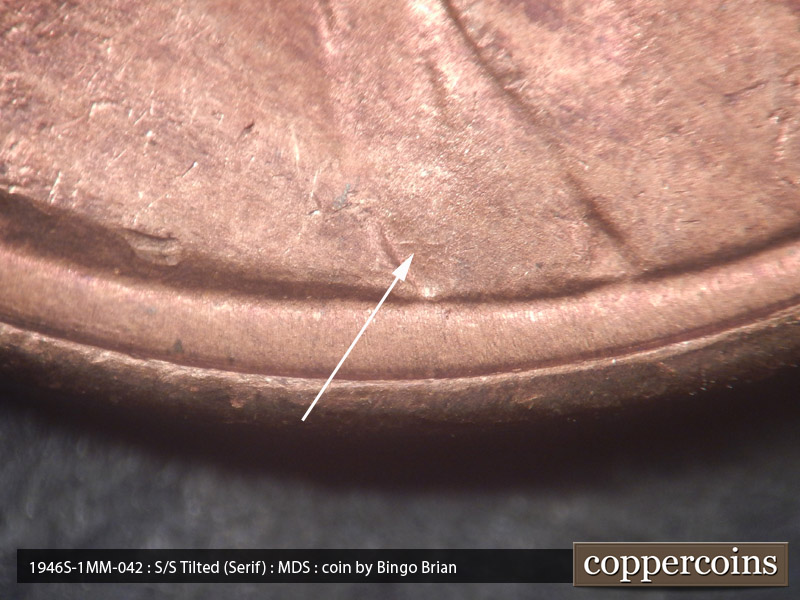 Die-stage B marker on 1946S•1MM•042 (1946 Repunched Mint Mark).