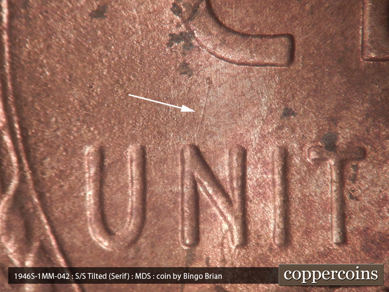Die-stage B marker on 1946S•1MM•042 (1946 Repunched Mint Mark).
