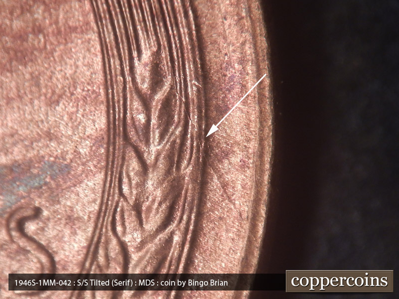 Die-stage B marker on 1946S•1MM•042 (1946 Repunched Mint Mark).