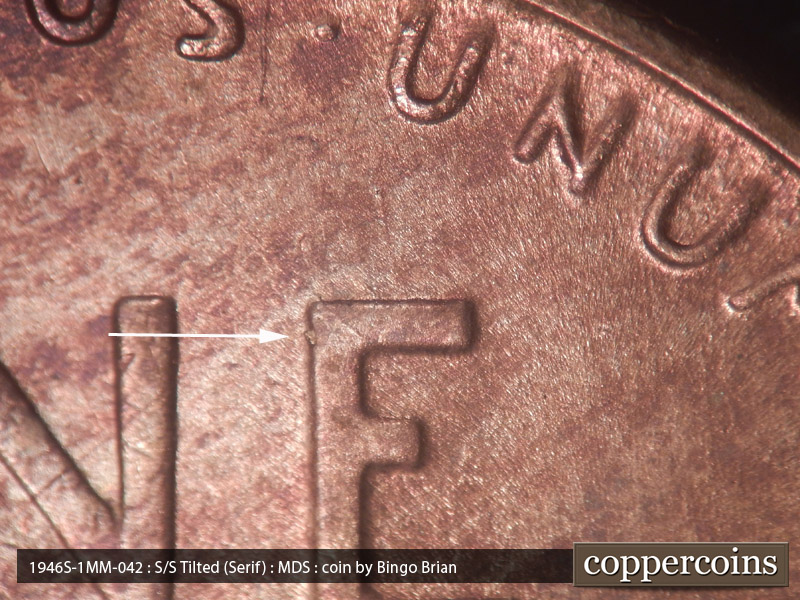 Die-stage B marker on 1946S•1MM•042 (1946 Repunched Mint Mark).
