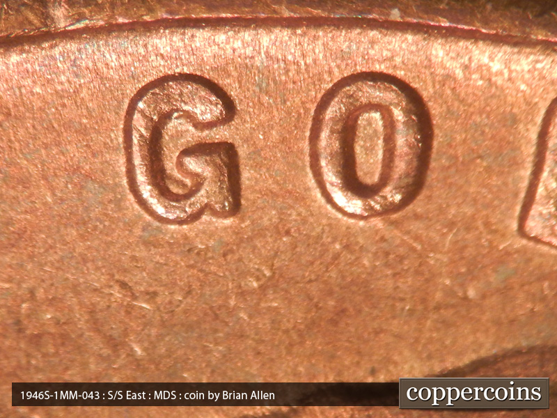 Die-stage B marker on 1946S•1MM•043 (1946 Repunched Mint Mark).