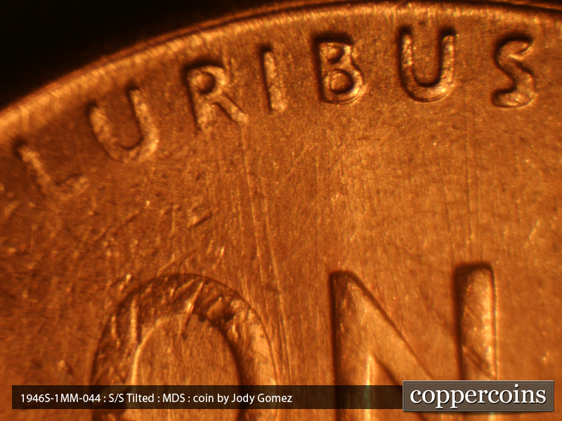 Die-stage B marker on 1946S•1MM•044 (1946 Repunched Mint Mark).