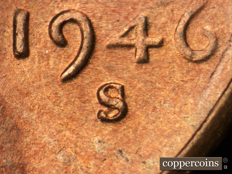 Die-stage C marker on 1946S•1MM•044 (1946 Repunched Mint Mark).