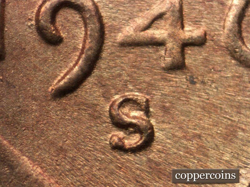 1946 Lincoln cent obverse, CopperCoins die 1946S•1MM•047.