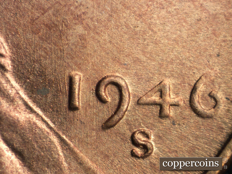 Die-stage B marker on 1946S•1MM•047 (1946 Repunched Mint Mark).