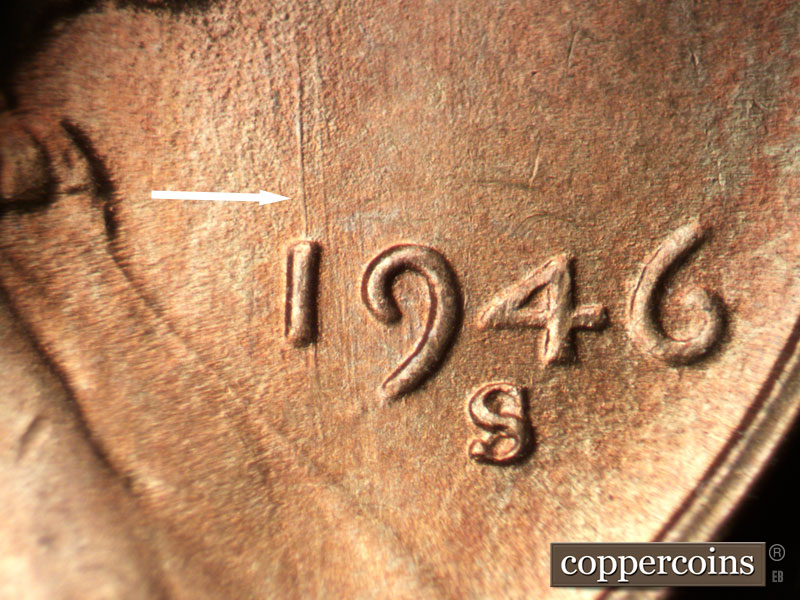 Die-stage B marker on 1946S•1MM•050 (1946 Repunched Mint Mark).