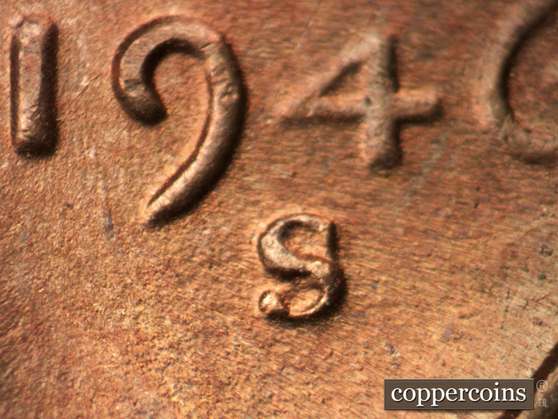 1946 Lincoln cent obverse, CopperCoins die 1946S•1MM•051.