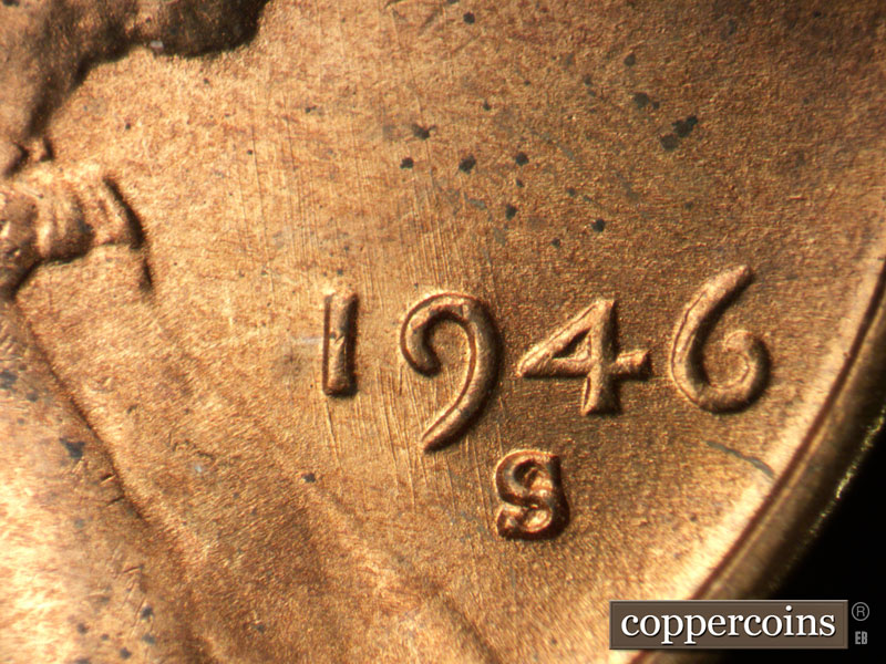 Die-stage B marker on 1946S•1MM•054 (1946 Repunched Mint Mark).