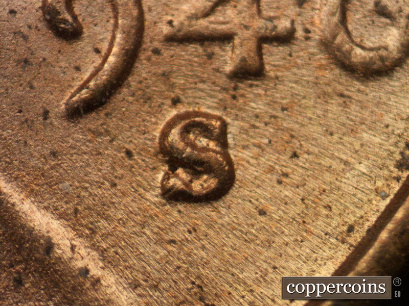 1946 Lincoln cent obverse, CopperCoins die 1946S•1MM•059.