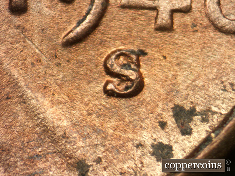 1946 Lincoln cent obverse, CopperCoins die 1946S•1MM•061.