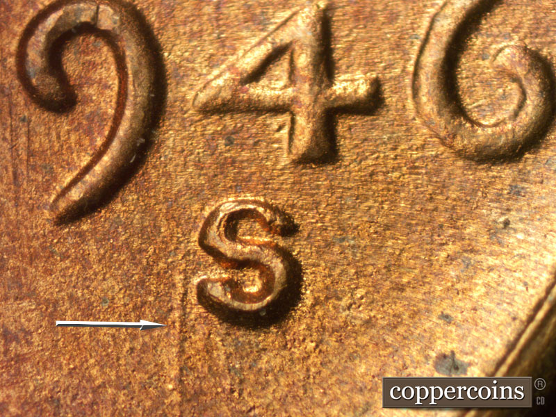 1946 Lincoln cent obverse, CopperCoins die 1946S•1MM•063.