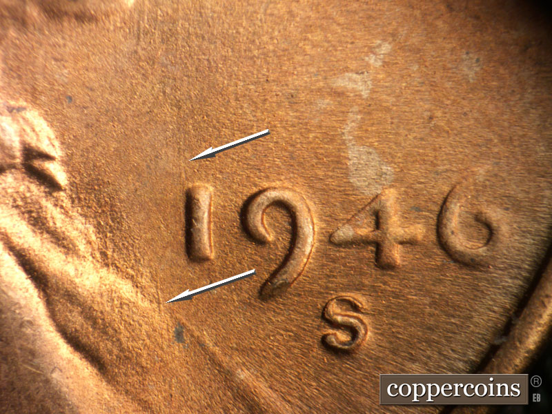 Die-stage B marker on 1946S•1MM•064 (1946 Repunched Mint Mark).