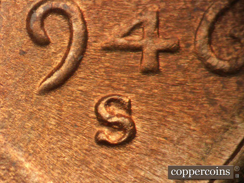 1946 Lincoln cent obverse, CopperCoins die 1946S•1MM•068.