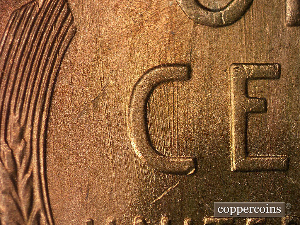 Die-stage B marker on 1946S•1MM•075 showing Die cratches through C in CENT.
