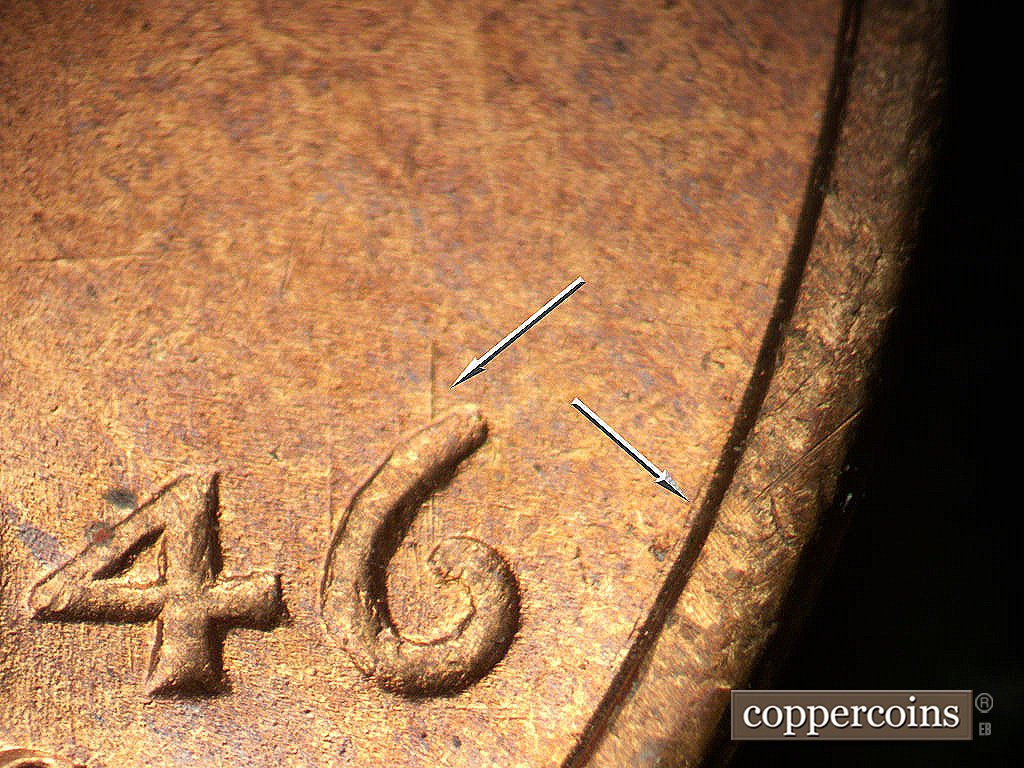 Die-stage A marker on 1946S•1MM•076 showing N/S die scratch in 6 of date.