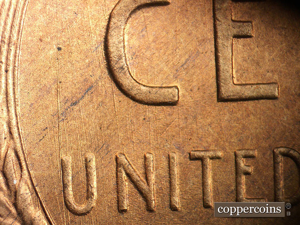 Die-stage A marker on 1946S•1MM•076 showing Generally N/S die scratches through C in CENT and UNITED.