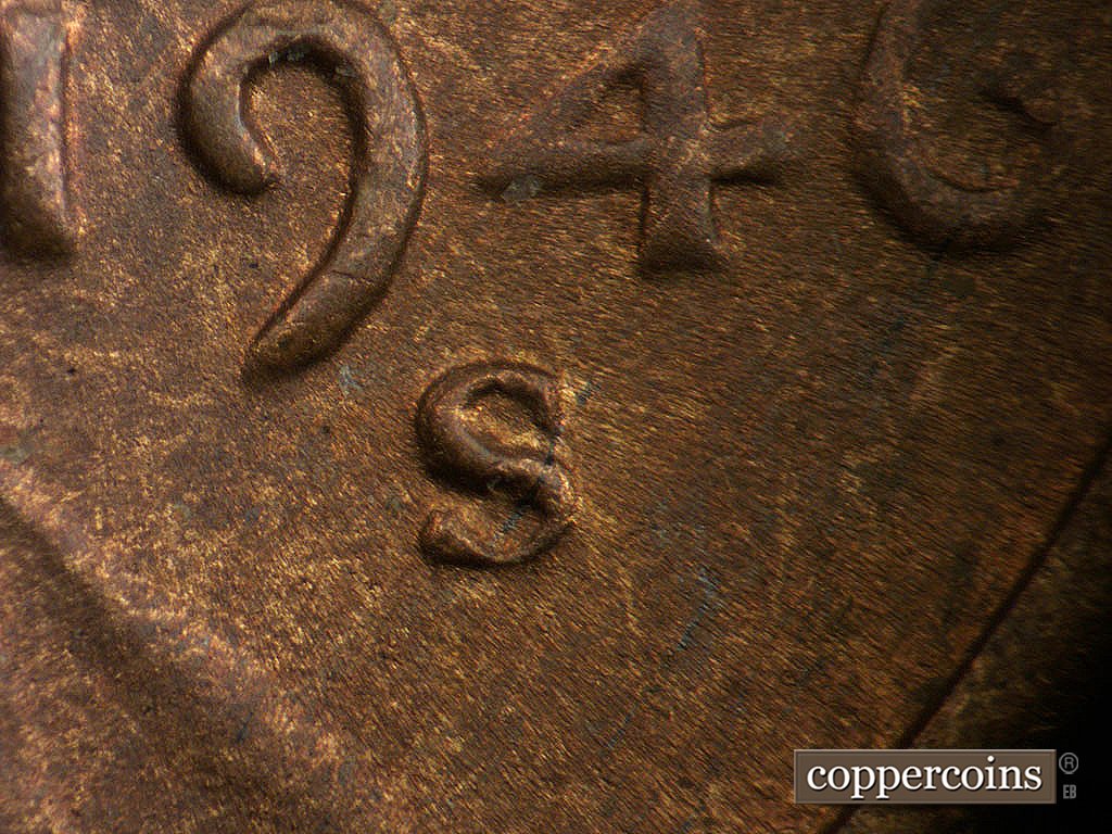 Die-stage C marker on 1946S•1MM•076 showing Closeup of repunched mintmark.