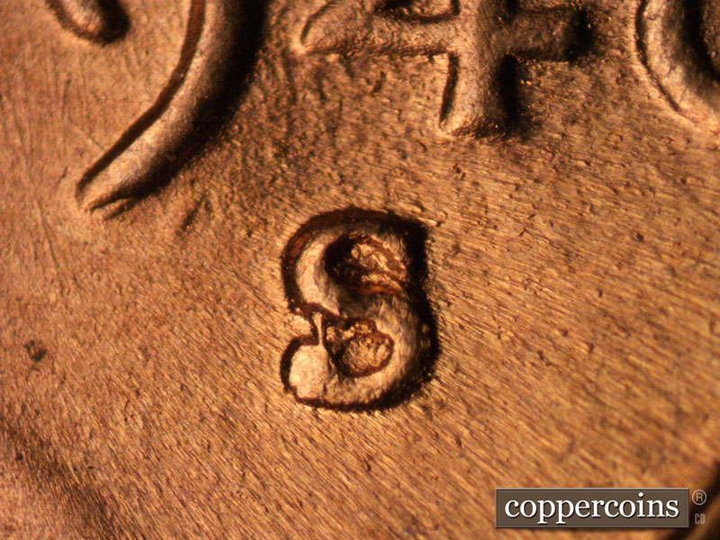 1946 Lincoln cent obverse, CopperCoins die 1946S•1OM•001.