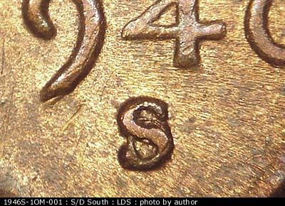 Die-stage C marker on 1946S•1OM•001 (1946 Over Mint Mark).