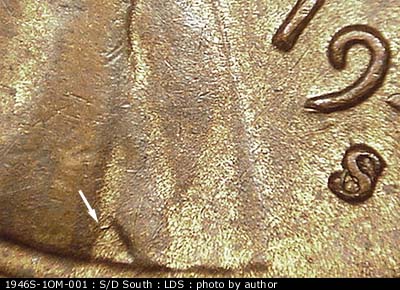 Die-stage C marker on 1946S•1OM•001 (1946 Over Mint Mark).