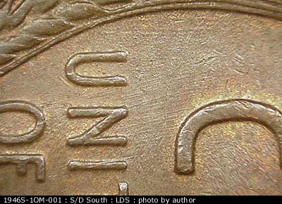 Die-stage C marker on 1946S•1OM•001 (1946 Over Mint Mark).