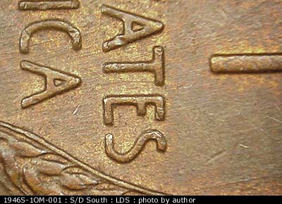 Die-stage C marker on 1946S•1OM•001 (1946 Over Mint Mark).