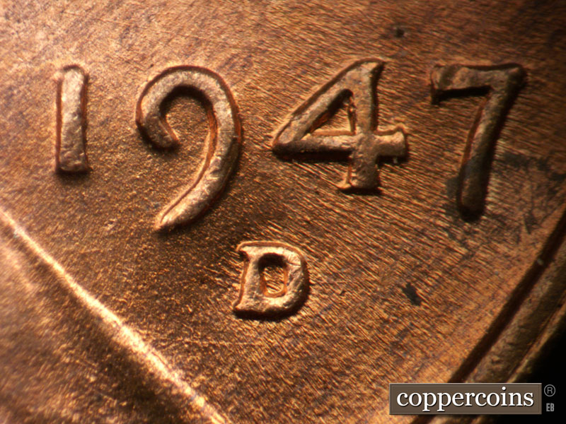 Die-stage B marker on 1947D•1DO•002 (1947 Doubled Die Obverse).