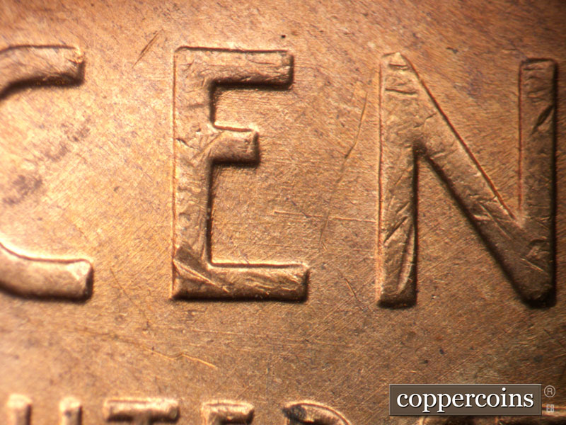 Die-stage B marker on 1947D•1DO•002 (1947 Doubled Die Obverse).