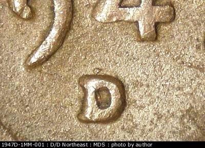 1947 Lincoln cent obverse, CopperCoins die 1947D•1MM•001.
