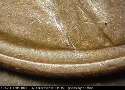 Die-stage B marker on 1947D•1MM•001 (1947 Repunched Mint Mark).