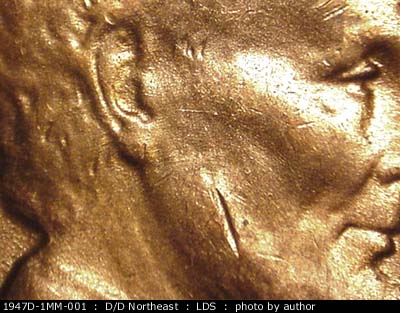 Die-stage C marker on 1947D•1MM•001 (1947 Repunched Mint Mark).