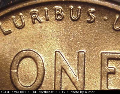 Die-stage C marker on 1947D•1MM•001 (1947 Repunched Mint Mark).
