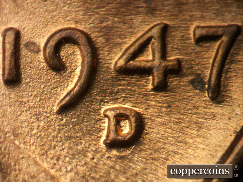 Die-stage C marker on 1947D•1MM•003 (1947 Repunched Mint Mark).