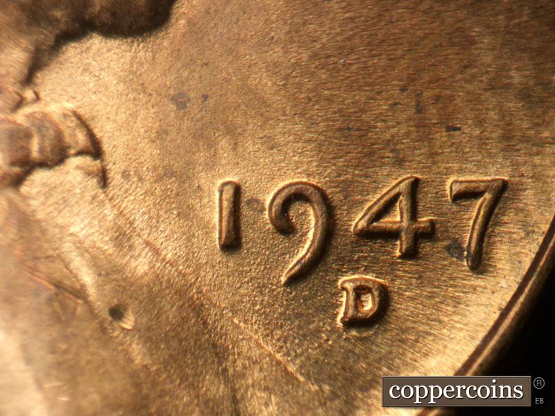 Die-stage C marker on 1947D•1MM•003 (1947 Repunched Mint Mark).