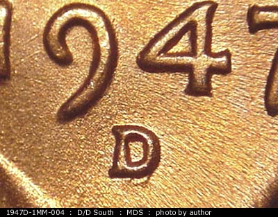1947 Lincoln cent obverse, CopperCoins die 1947D•1MM•004.