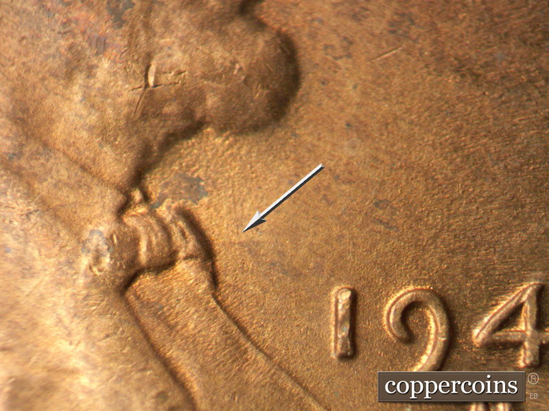 Die-stage B marker on 1947D•1MM•005 (1947 Repunched Mint Mark).
