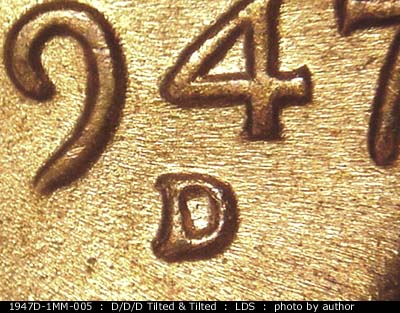 Die-stage C marker on 1947D•1MM•005 (1947 Repunched Mint Mark).