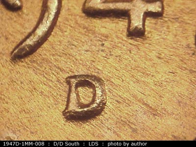 Die-stage C marker on 1947D•1MM•008 (1947 Repunched Mint Mark).