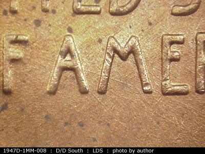 Die-stage C marker on 1947D•1MM•008 (1947 Repunched Mint Mark).