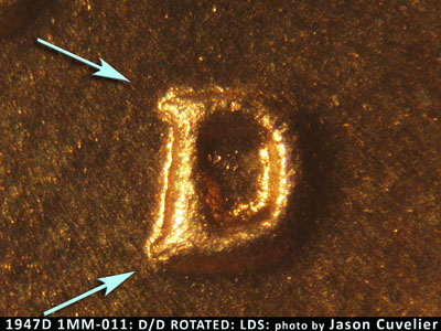Die-stage C marker on 1947D•1MM•011 (1947 Repunched Mint Mark).