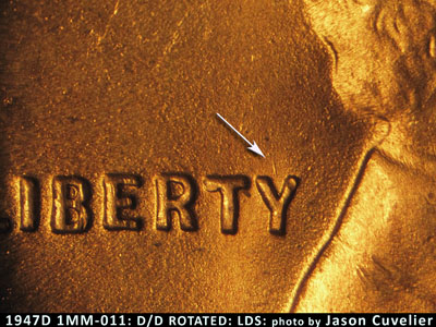 Die-stage C marker on 1947D•1MM•011 (1947 Repunched Mint Mark).