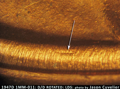 Die-stage C marker on 1947D•1MM•011 (1947 Repunched Mint Mark).