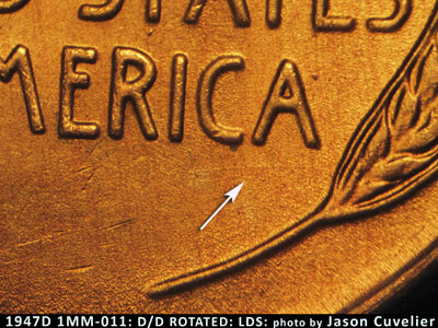 Die-stage C marker on 1947D•1MM•011 (1947 Repunched Mint Mark).