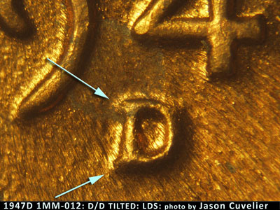 Die-stage C marker on 1947D•1MM•012 (1947 Repunched Mint Mark).