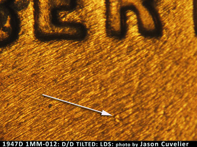 Die-stage C marker on 1947D•1MM•012 (1947 Repunched Mint Mark).