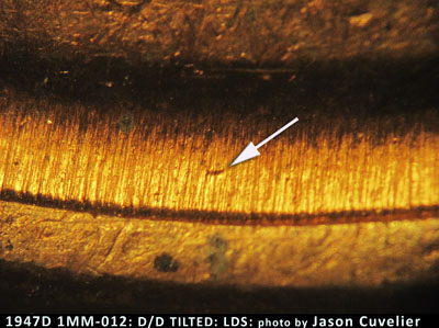 Die-stage C marker on 1947D•1MM•012 (1947 Repunched Mint Mark).