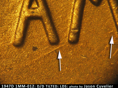 Die-stage C marker on 1947D•1MM•012 (1947 Repunched Mint Mark).